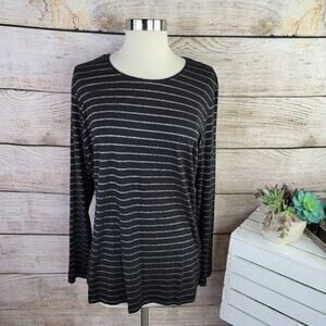 Chico's Women's Black Gold Shimmer Striped Long sleeve T-Shirt Size 3‎ XL